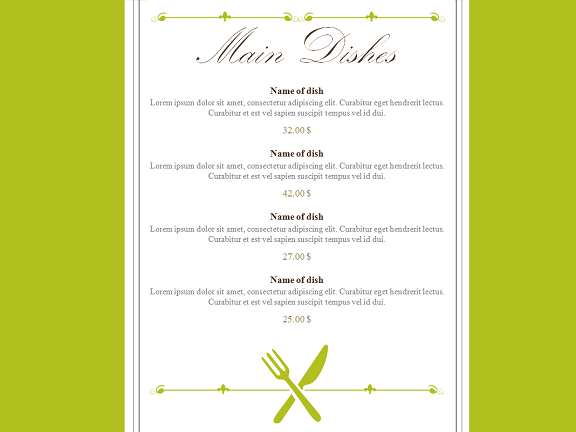 restaurant menu powerpoint template