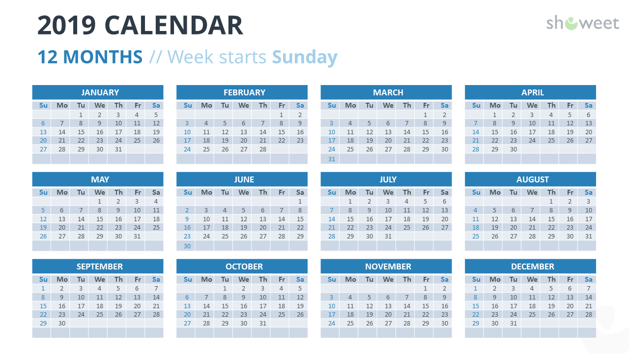 2019 calendar powerpoint templates 2019 12 months calendar