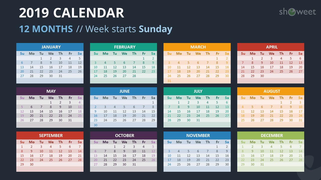 Powerpoint Calendar Template 2019 from www.showeet.com