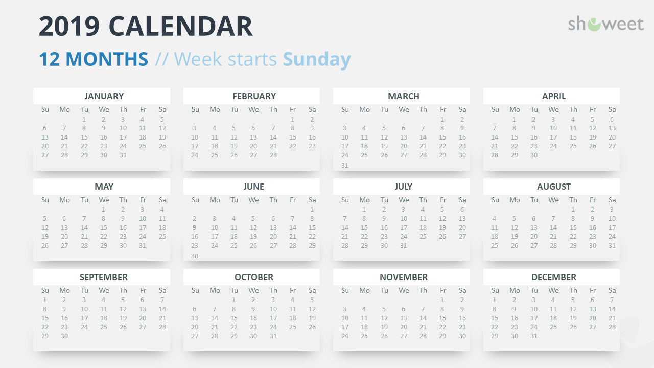 2019 calendar powerpoint templates modifiable calendar