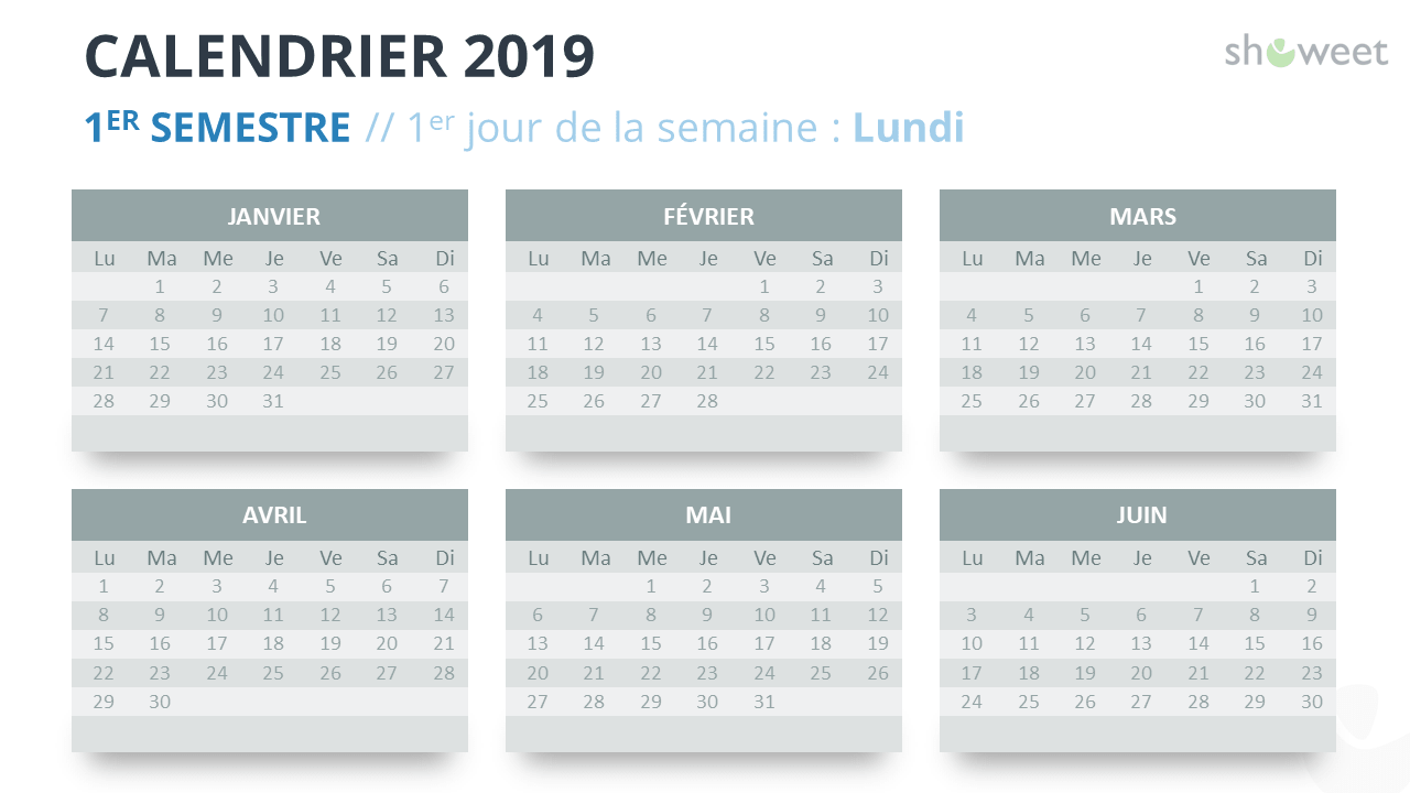Calendrier 2019 PowerPoint - 1er Semestre