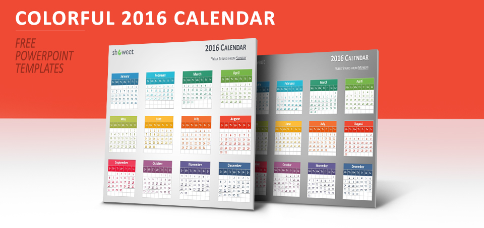 Free colorful 2016 calendar for PowerPoint