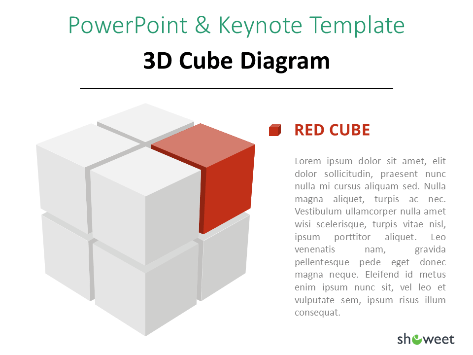 3D cube diagram  for PowerPoint - red option