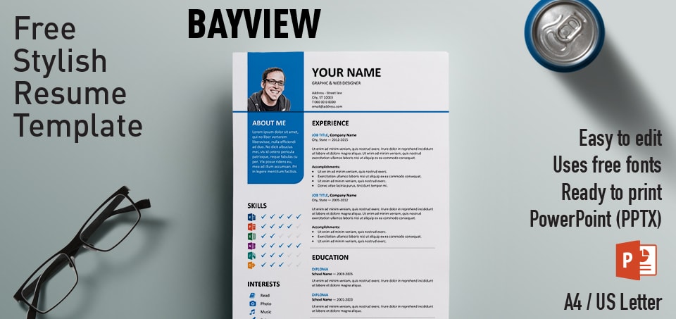 Bayview clean 2-column free PowerPoint resume template