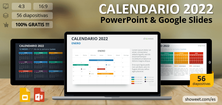 Calendario 2022 para PowerPoint y Google Slides