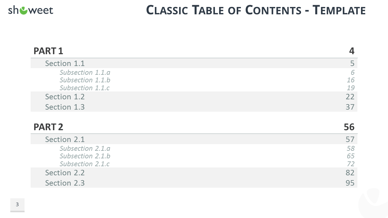 Modèle Classique de Tables des Matières pour PowerPoint et Keynote