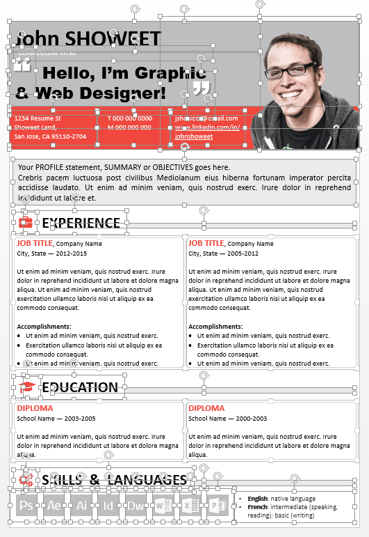 Gráficos y texto del Curriculum Vitae para PowerPoint son completamente editables