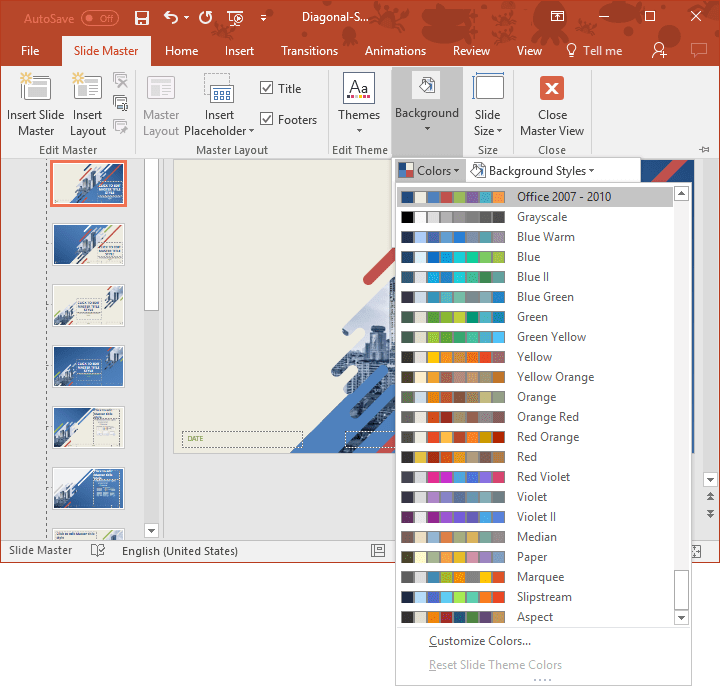 Diagonal - Thème de couleurs du modèle PowerPoint facilement interchangeable