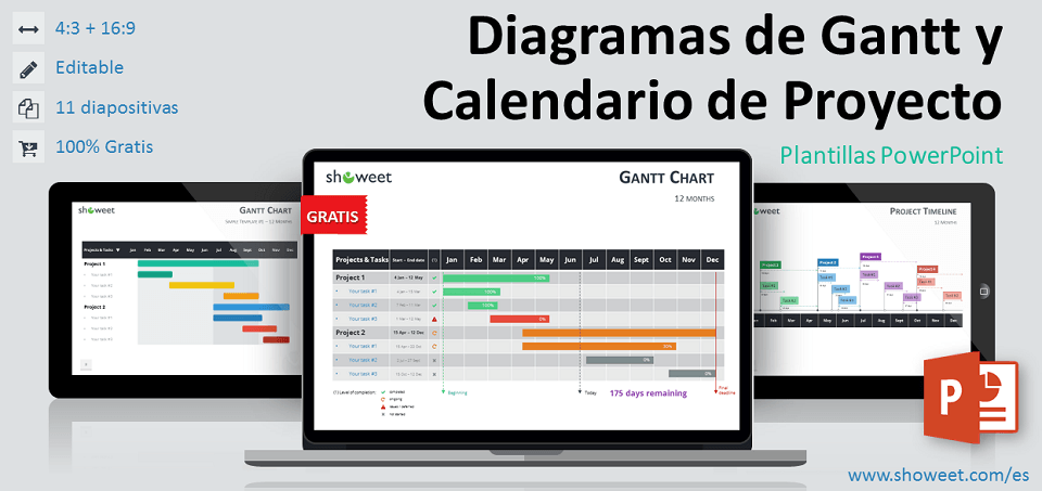 Modelos gratuitos de diagramas de Gantt y calendarios de proyecto para PowerPoint