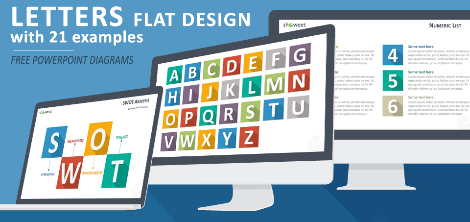 Free flat design icon letters for PowerPoint with beautiful and trendy examples