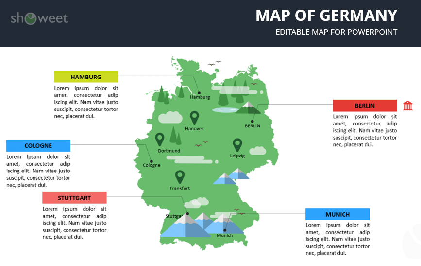 Mapa editable gratis de Alemania para presentaciones de PowerPoint