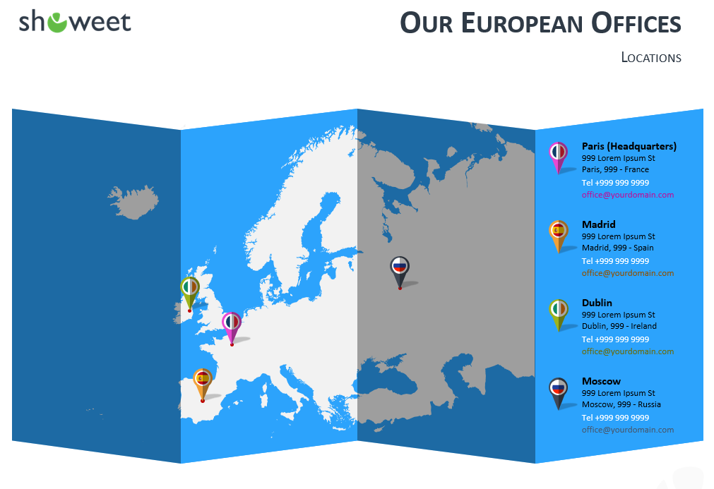 Plantilla PowerPoint Mapa Europa - Ubicación de oficinas