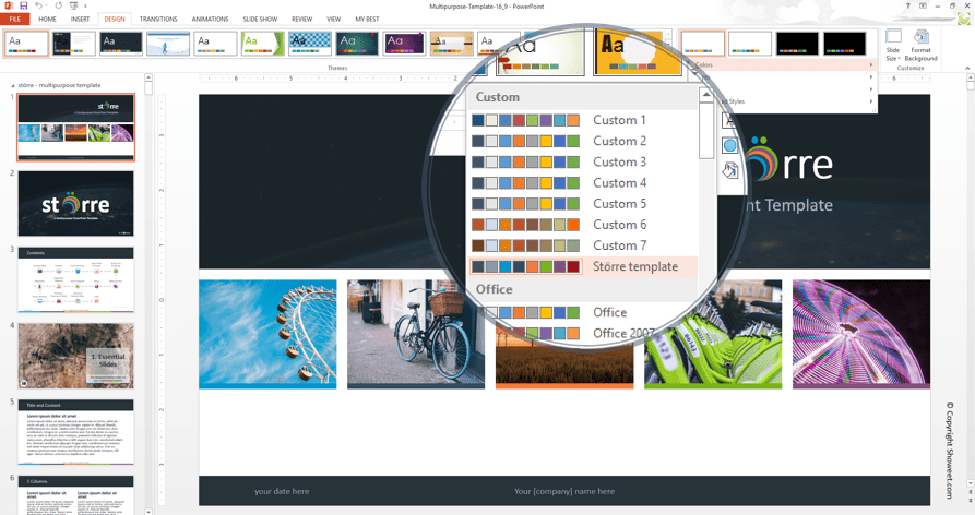 PowerPoint free theme comes with a custom color palette