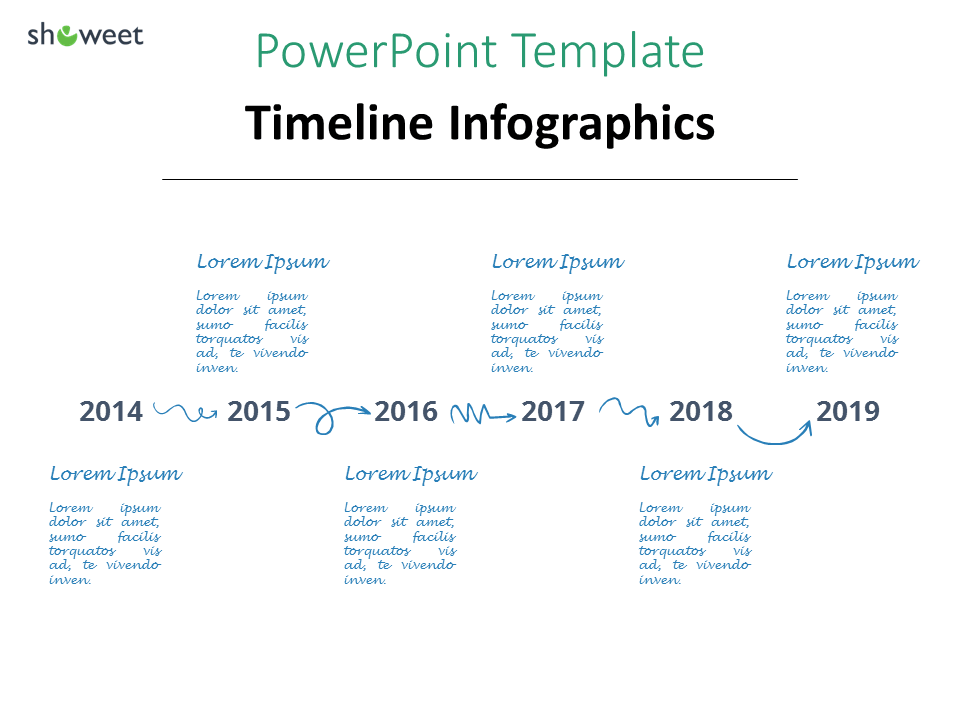 Frise chronologique PowerPoint avec des éléments faits à la main