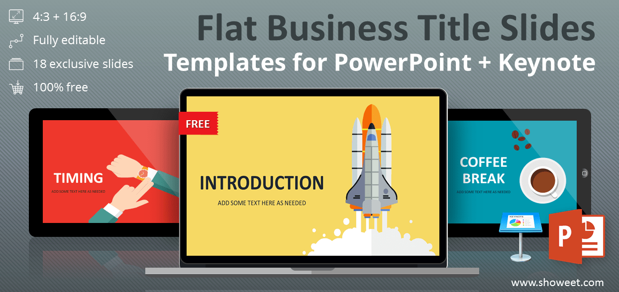 Free collection of PowerPoint and Keynote flat business title slide templates