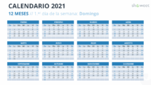 Calendario 2021 PowerPoint - 12 Meses (empieza con Domingo) - Opción 1