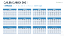 Calendario 2021 PowerPoint - 12 Meses (empieza con Domingo) - Opción 1