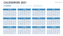 Calendrier 2021 pour PowerPoint - 12 Mois (commence le Dimanche) - Option 1