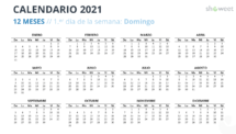 Calendario 2021 PowerPoint - 12 Meses (empieza con Domingo) - Opción 2