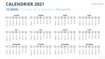 Calendrier 2021 pour PowerPoint - 12 Mois (commence le Dimanche) - Option 2