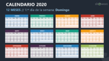 Calendario 2020 para PowerPoint - 12 Meses - Semana comenzando el domingo