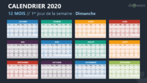 Calendrier 2020 pour PowerPoint - 12 Mois - 1er jour de la semaine Dimanche