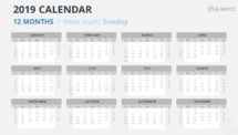 Calendar 2019 PowerPoint Template - 12 Months - Week Starts Sunday (Gray 1)