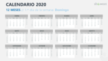 Calendario 2020 para PowerPoint - 12 Meses - Semana comenzando el domingo