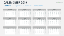 Calendrier 2019 PowerPoint - 12 Mois - 1er jour Semaine Dimanche (gris 1)