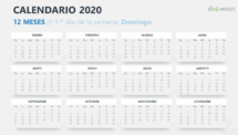 Calendario 2020 para PowerPoint - 12 Meses - Semana comenzando el domingo
