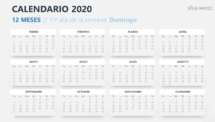Calendario 2020 para PowerPoint - 12 Meses - Semana comenzando el domingo