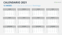 Calendario 2021 PowerPoint - 12 Meses (empieza con Domingo) - Opción 6