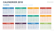 Exemple de modèle de calendrier 2018 avec 12 mois Calendrier 2018 pour PowerPoint - 12 Mois - Couleurs