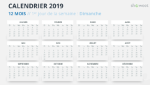 Calendrier 2019 PowerPoint - 12 Mois - 1er jour Semaine Dimanche (gris 2)