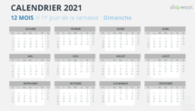 Calendrier 2021 pour PowerPoint - 12 Mois (commence le Dimanche) - Option 6