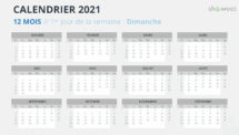 Calendrier 2021 pour PowerPoint - 12 Mois (commence le Dimanche) - Option 6