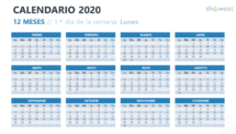 Calendario 2020 para PowerPoint - 12 Meses