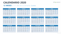 Calendario 2020 para PowerPoint - 12 Meses