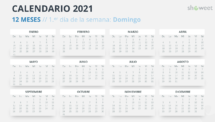 Calendario 2021 PowerPoint - 12 Meses (empieza con Domingo) - Opción 7