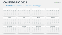 Calendario 2021 PowerPoint - 12 Meses (empieza con Domingo) - Opción 7