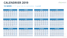 Calendrier 2019 PowerPoint - 12 Mois