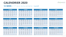 Calendrier 2020 pour PowerPoint - 12 Mois