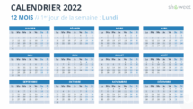 Calendrier 2022 PowerPoint - 12 Mois (Année)