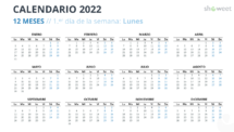 Calendario 2022 para PowerPoint - 12 Meses (1 Año)