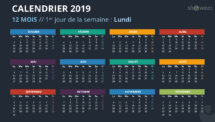 Calendrier 2019 PowerPoint - 12 Mois (fond noir 2)