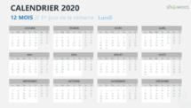 Calendrier 2020 pour PowerPoint - 12 Mois