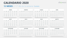 Calendario 2020 para PowerPoint - 12 Meses