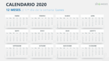 Calendario 2020 para PowerPoint - 12 Meses