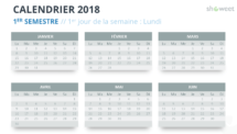 Exemple de modèle de calendrier 2018 avec 6 mois (Semestre) Calendrier 2018 pour PowerPoint - 1er Semestre