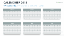 Exemple de modèle de calendrier 2018 avec 6 mois (Semestre) Calendrier 2018 pour PowerPoint - 1er Semestre